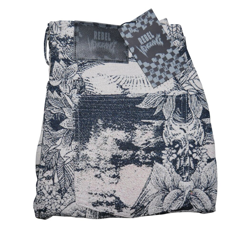 New Rebel Vengeance Skull Tapestry Cargo Pants Size 36x32 Goth Streetwear - Picture 9 of 9